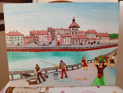 Quadro naif pescatori - naif,