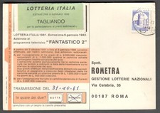1981 ITALIA 200 LIRE CASTELLI MACCHINETTE SU CARTOLINA LOTTERIA ITALIA