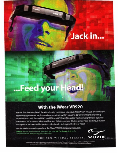 2008 vuzix iwear - iwear, vr920