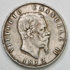 ITALIA REGNO D'ITALIA Vittorio Emanuele II 5 Lire 1872 Milano - Argento Silver