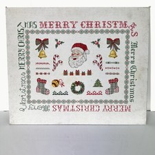  Pannello natalizio vintage con ricamo punto croce Merry Christmas Natale 