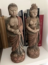 Buddha, coppia di sculture orientali in legno