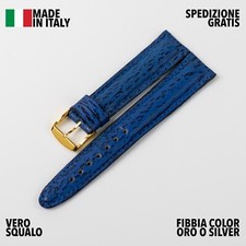 CINTURINO OROLOGIO ARTIGIANALE MADE IN ITALY VERA PELLE VERO SQUALO 15MM AZZURRO