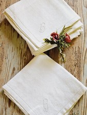 6 Tovaglioli D'epoca Fiandra Di Lino Ricamati A Mano Monogramma B Spiga Grano