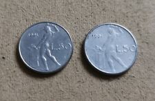ITALIA REPUBBLICA LOTTO 2 MONETE DA 50 LIRE PICCOLE ANNO 1991 USATE CIRCOLATE