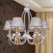 Lampadario Ferro Battuto Classico 6 Luci con Paralume Damasco mod. Fiocco epoca