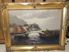 GUIDO ODIERNA DIPINTO AUTENTICO AL 100% MARINA DI CAPRI CON BARCHE E PESCATORI 