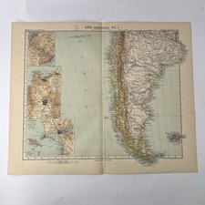 Stieler Hand-Atlas 1908 Sud America tavola 5 carta originale Petermann Gotha