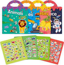 Confezione Da 4 Libri Adesivi Riutilizzabili, Giocattoli per Bambini Dai 2 Ai 3 