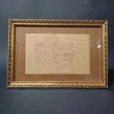 Giovanni Marchini – Studio di putti a matita su carta con cornice dorata
