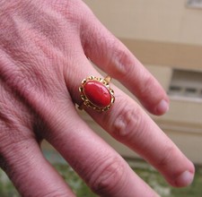 ANELLO ROSSO CORALLO ORIGINALE SARDEGNA argento oro vintage 7,5 ITALIA GEMMA ORIGINALE