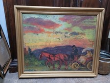 Dipinto Olio su tela " La passeggiata " Arturo Checchi 1937