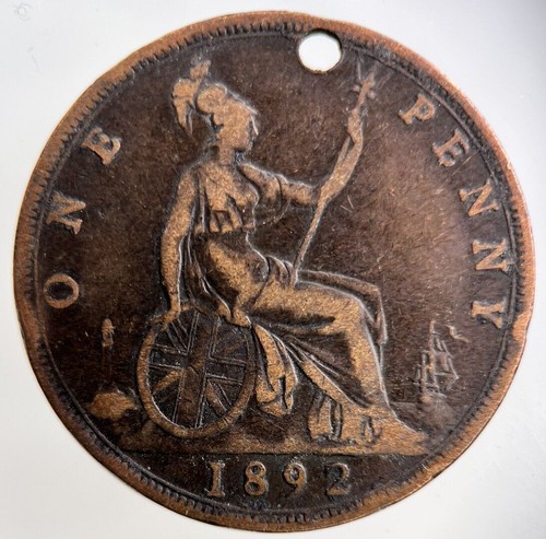 1892 victoria one - penny, coin