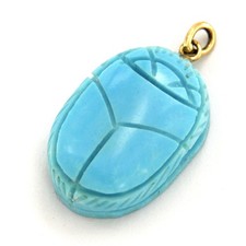 Ciondolo Scarabeo in ORO Giallo 18 kt 750 e TURCHESE Naturale Pendente Amuleto