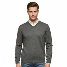 Maglione Williams Wilson grigio 100% lana scamosciata scollo a v