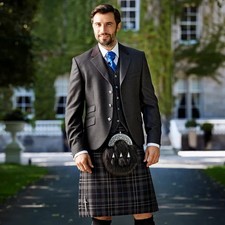 Gilet grigio edoardiano giacca kilt e matrimonio Highlands