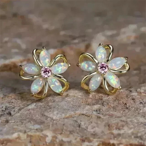 Orecchini perno fiore - perno, opale