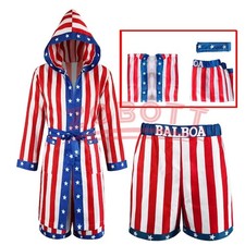 "3PCS Rocky Balboa Boxer Costume Cosplay - Rosso, Cappuccio, Mantello, Pantalonc