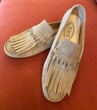 TOD'S Mocassino donna gommini 38,5 camoscio tabacco chiaro con frangia