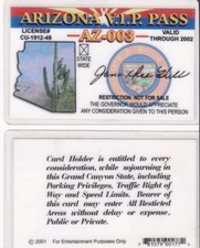 ARIZONA V.I.P. PASS Identification ID Card id i.d. card Grand Canyon Phoeniz AZ 