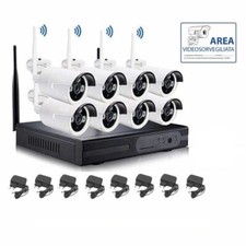 KIT VIDEOSORVEGLIANZA WIRELESS FULL WIFI HD IP 8 TELECAMERE NVR LAN REMOTO AHD