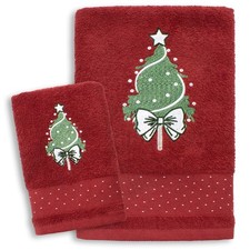 Asciugamani Natalizi Bagno set 1+1 in Spugna di Cotone Decoro Natale Abete 7148