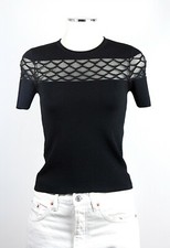 MAJE Black Knit Mesh Pizzo Lace Top Maglia T-shirt Size 1 Small Come Nuovo