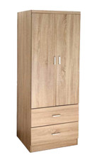 ARMADIO MODERNO BIANCO LEGNO 2 ANTE 2 CASSETTI CAMERA LETTO UFFICIO 190*80*52cm