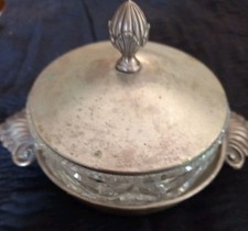 Antica Formaggera Argento E Cristallo Piattino E Coperchio Punzonati 800 Gr 162.