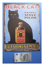 Targa vintage "Black Cat Enamel Stove Polish" (gatto nero), metallo, cm 33x25