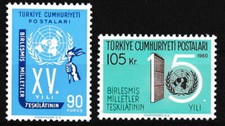 Turchia - Lotto 15 anni Nazioni Unite MNH 1960 Michel 1783-1784