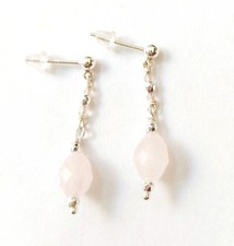 Orecchini in argento 925e pietre con quarzo rosa naturale ed ematite argentata