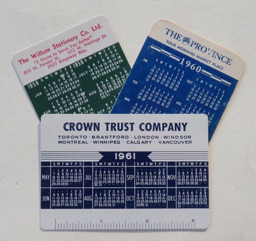P42 1959 61 calendars - ’60, ’61