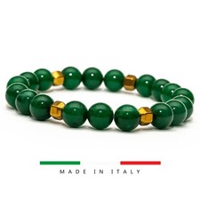 Bracciale DONNA braccialetto elastico GIADA VERDE con ematite oro fortuna regalo