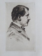 Ladislas LOEVY (XIX-XX) INCISIONE RITRATTO Paul BOURGET ACTION FRANCESE POLONIA