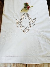 Antico Telo Misto Lino Copri Cuscino Federa Ricamo A Mano Scritta Buon Riposo