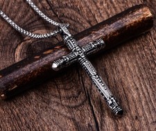 Collana uomo acciaio inox gotico biker teschio croce pendente per uomo