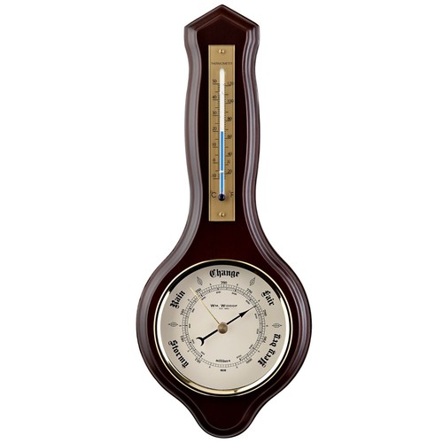 Dark wooden aneroid barometer - dark,