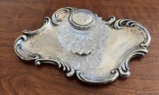 Antico strumento da scrittura penna stilografica calamaio argento sterling cristallo europeo