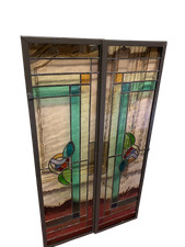 2 pannelli  Antiche porte vetri cattedrali Liberty Art Nouveau  alti cm 100 x 28