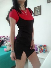 vestito abito donna nero casual con t-shirt rossa TG unica 