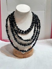 Collana Multifilo In Perle Di Vetro Nero E Perline Metalliche