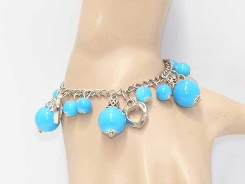 Bracelet argente perles - argente, en