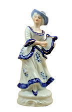 Statuina porcellana decorata a mano vintage donna con strumento musicale h cm 21