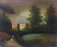 🌈 Antica  opera “ La quiete” olio su tela 40 x 50  anni 60 firma M.S