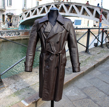 trench uomo pelle vintage colore marrone doppiopetto taglia L