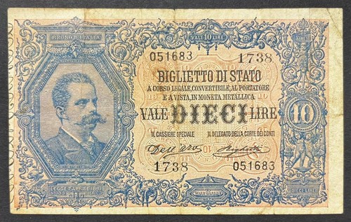 Regno italia 10 lire - d'italia,