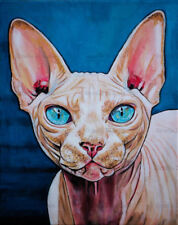 Ritratto gatto Sphynx acrilico su tela opera d'arte originale 