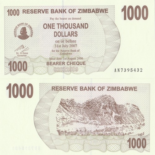 Zimbabwe banconota 000 - zimbabwe, 1.000