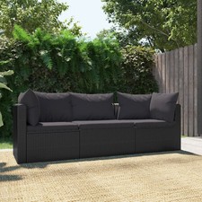 Garden Sofa Black PE Rattan